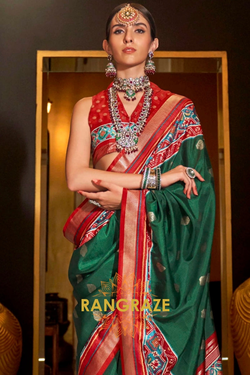 Forest Green and Crimson Patola Royale: Silk Patola Saree
