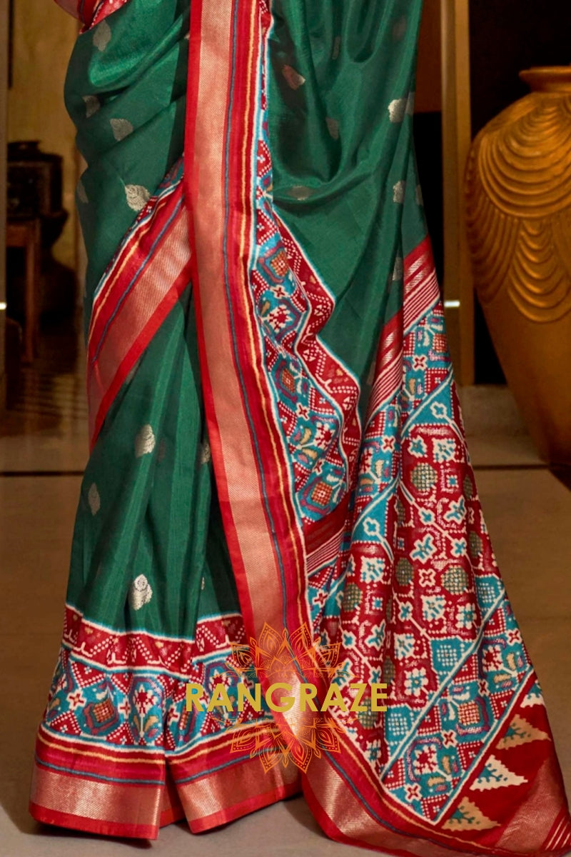 Forest Green and Crimson Patola Royale: Silk Patola Saree