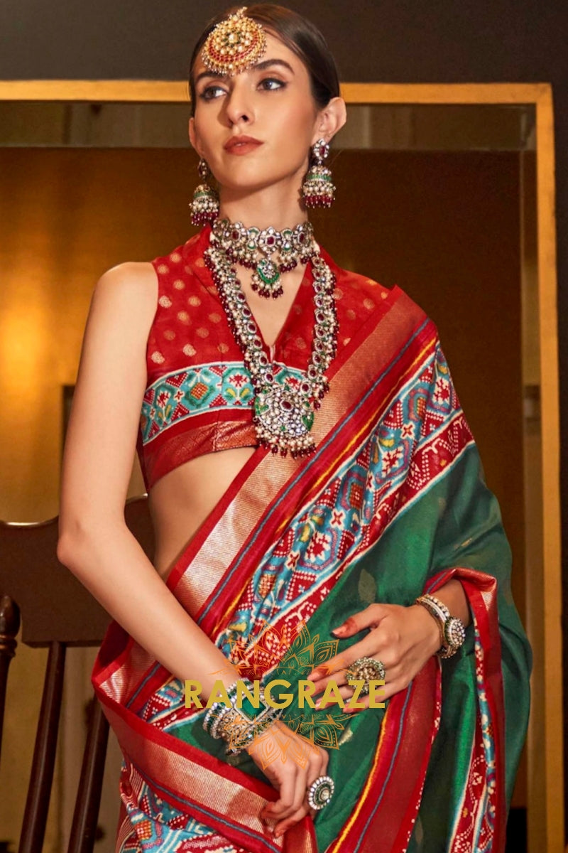 Forest Green and Crimson Patola Royale: Silk Patola Saree