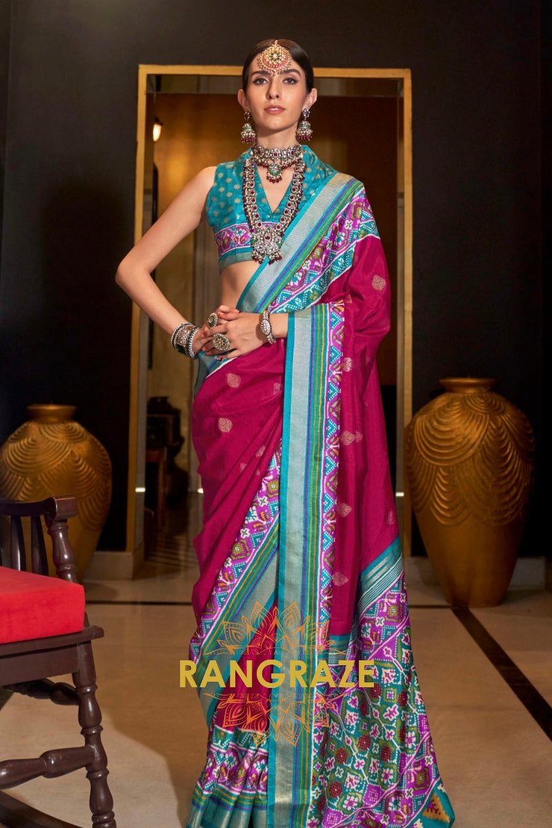 Magenta and Blue Patola Radiance: Silk Patola Saree