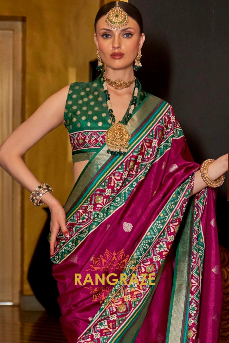 Majestic Purple and Green Patola Splendor: Silk Patola Saree