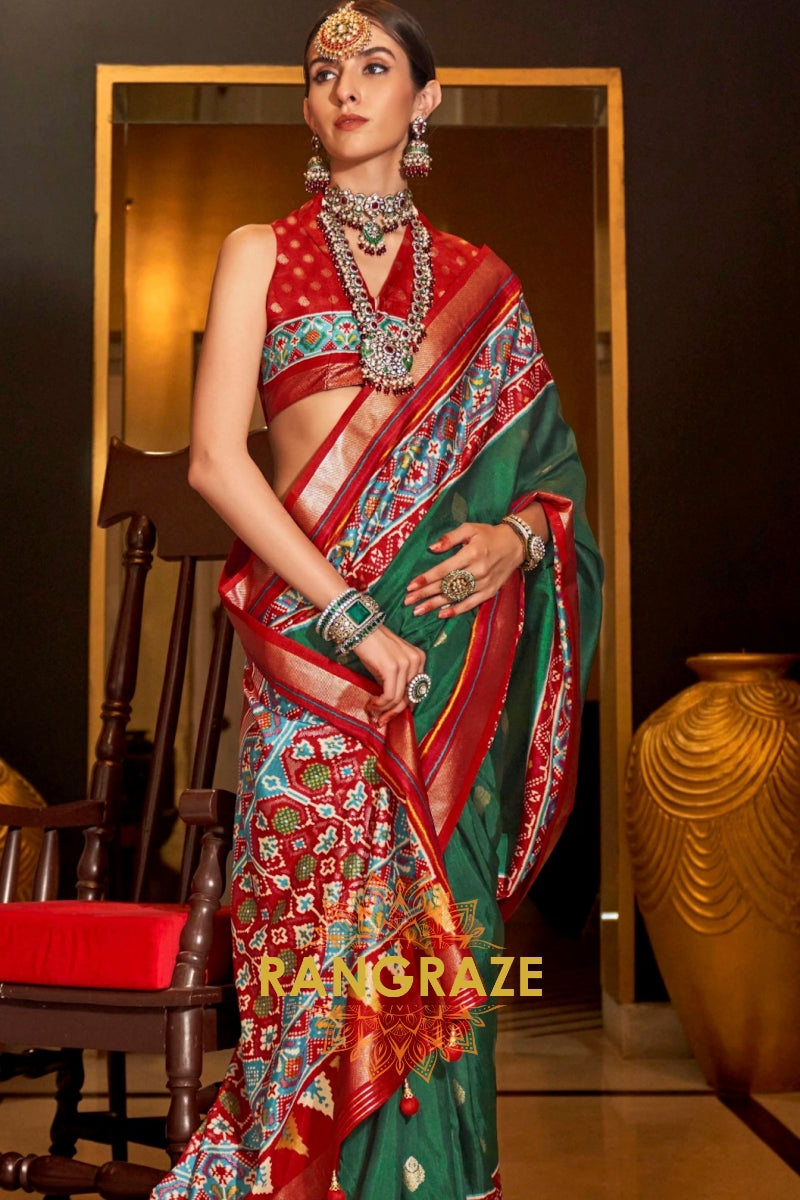 Forest Green and Crimson Patola Royale: Silk Patola Saree