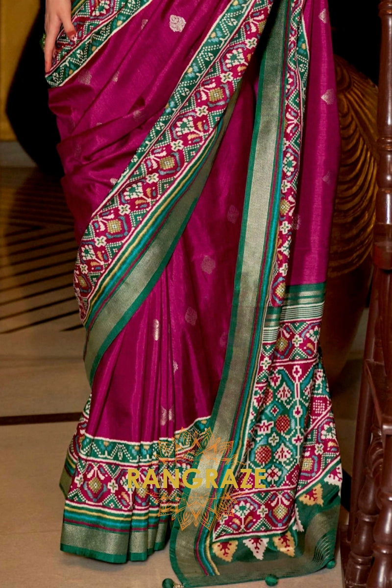 Majestic Purple and Green Patola Splendor: Silk Patola Saree