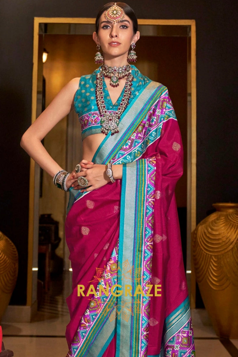 Magenta and Blue Patola Radiance: Silk Patola Saree