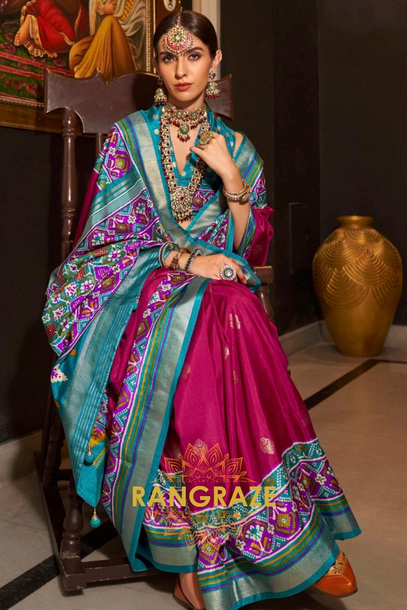 Magenta and Blue Patola Radiance: Silk Patola Saree