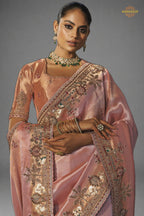 Peach Embroidered Madhurai Silk Saree