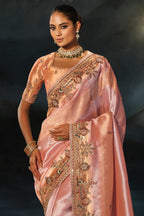 Peach Embroidered Madhurai Silk Saree