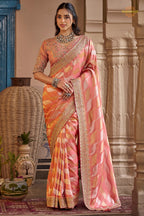 Peach Embroidred Fancy Silk Saree