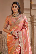 Peach Embroidred Fancy Silk Saree