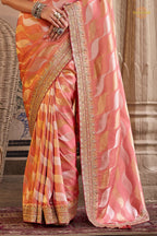 Peach Embroidred Fancy Silk Saree