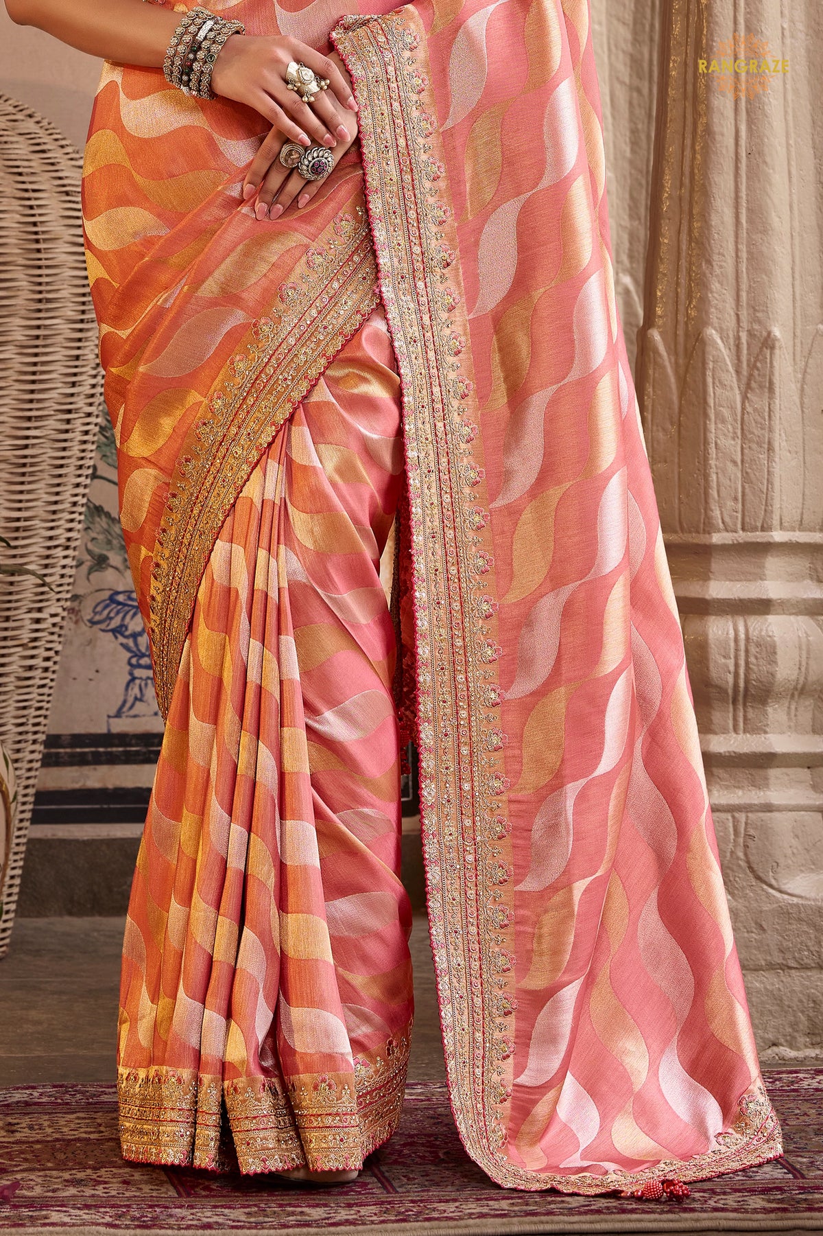 Peach Embroidred Fancy Silk Saree