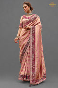 Peach Embroidred Fancy Silk Saree
