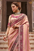 Peach Embroidred Fancy Silk Saree
