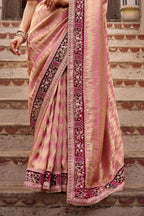 Peach Embroidred Fancy Silk Saree