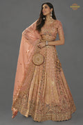 Peach Heavy Work Banarasi Silk Lehenga With Clutch