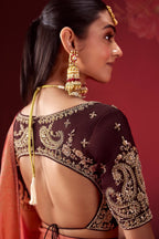 Peach Orange and Wine Ombre Woven Dola Crape Soft Silk