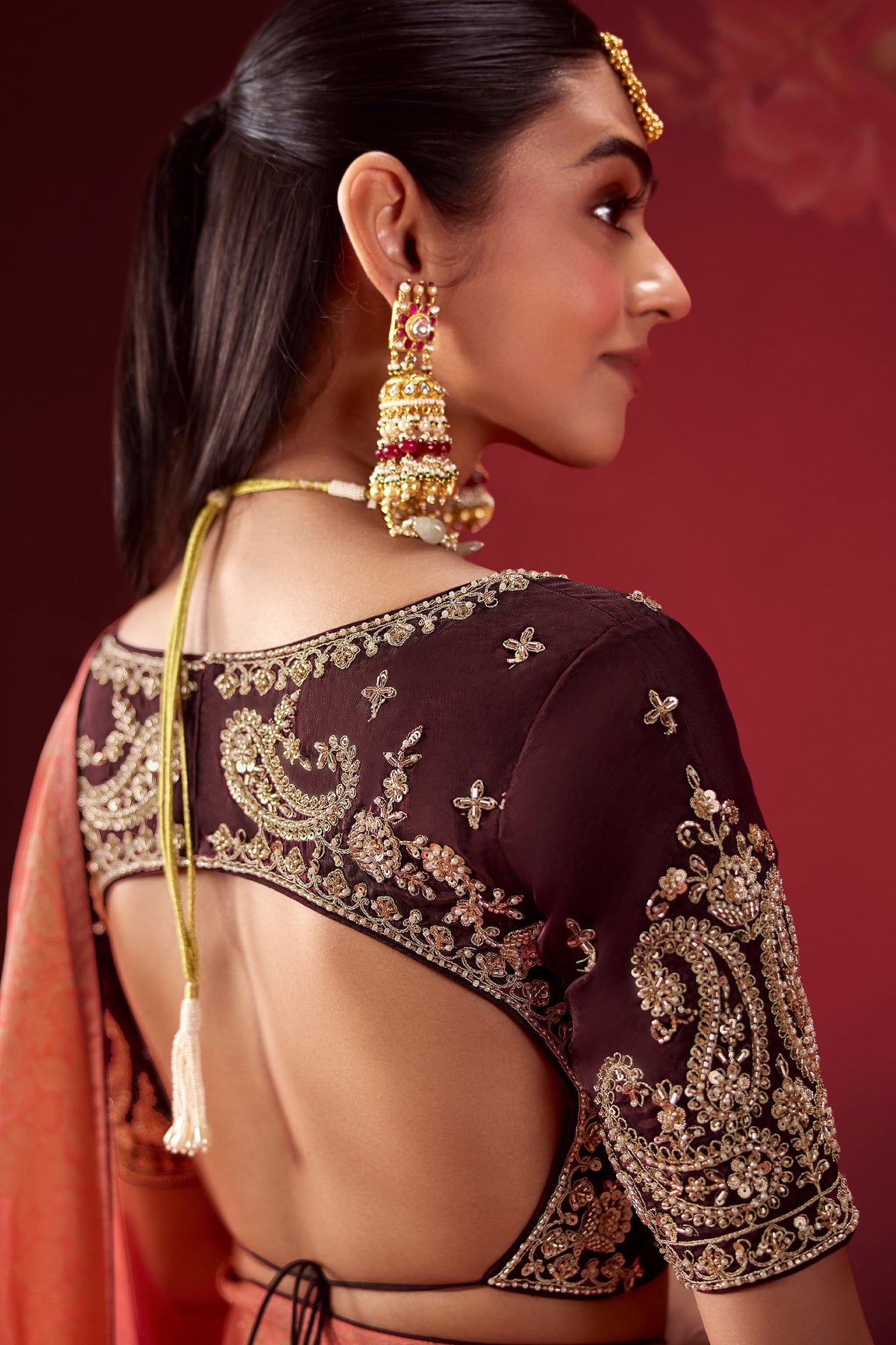 Peach Orange and Wine Ombre Woven Dola Crape Soft Silk