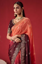 Peach Orange and Wine Ombre Woven Dola Crape Soft Silk