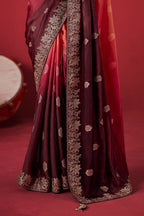 Peach Orange and Wine Ombre Woven Dola Crape Soft Silk