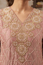 Peach Readymade Bead Work Chinon Palazzo Suit