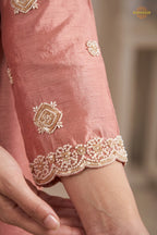 Peach Readymade Bead Work Chinon Palazzo Suit