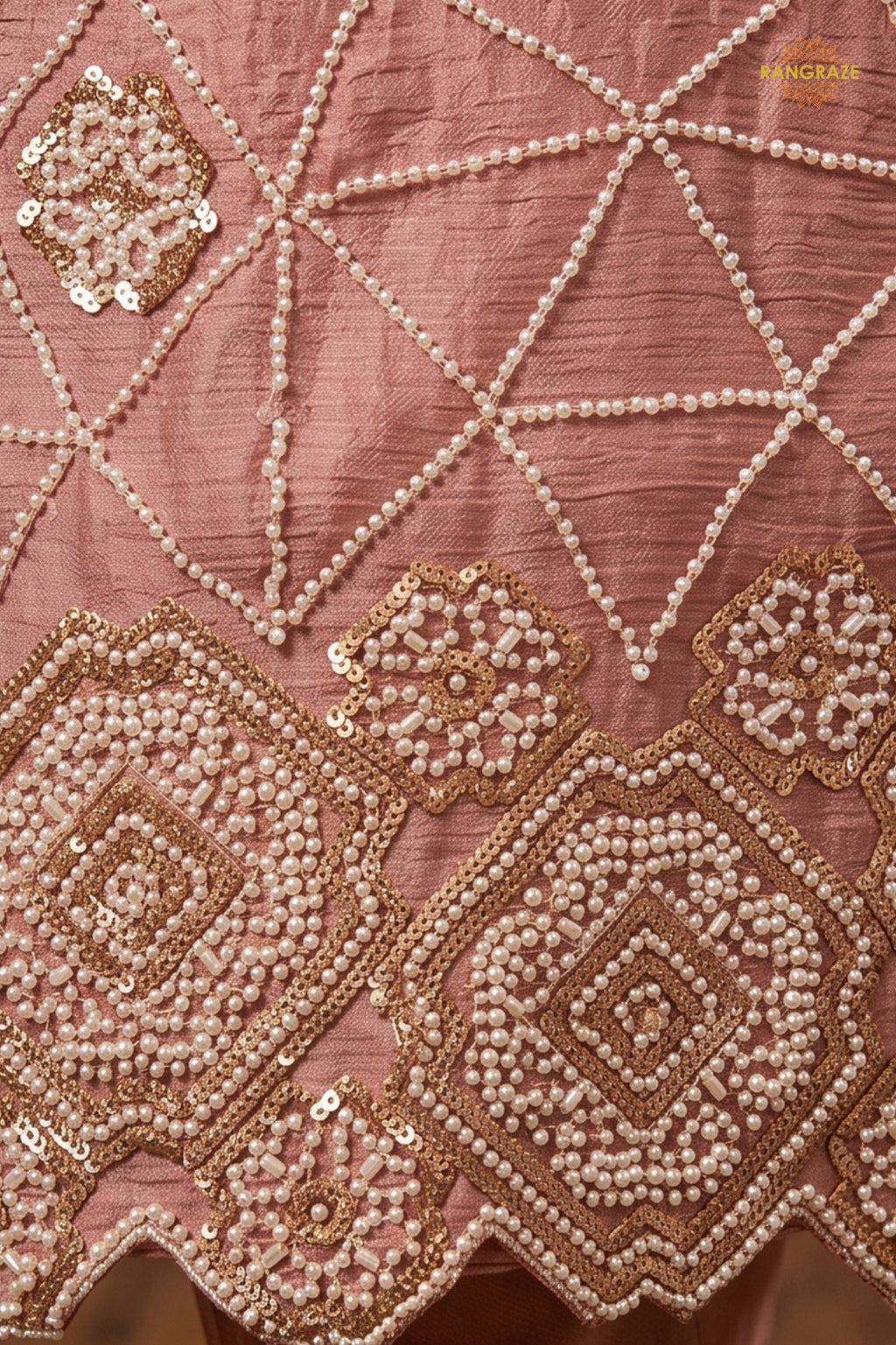 Peach Readymade Bead Work Chinon Palazzo Suit
