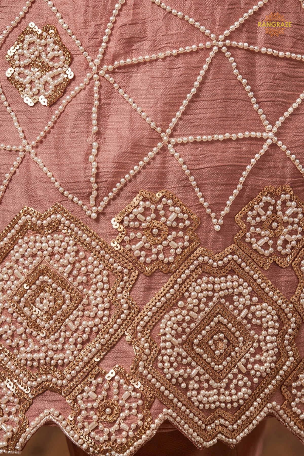 Peach Readymade Bead Work Chinon Palazzo Suit