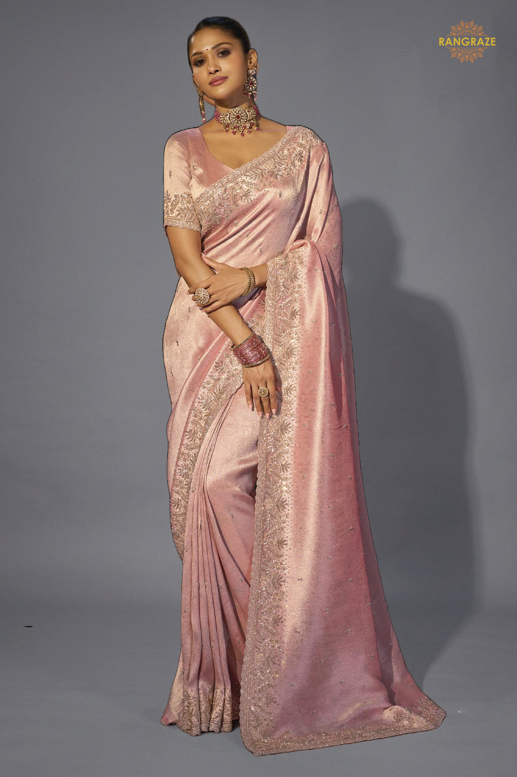 Pink Embroidered Madhurai Silk Saree