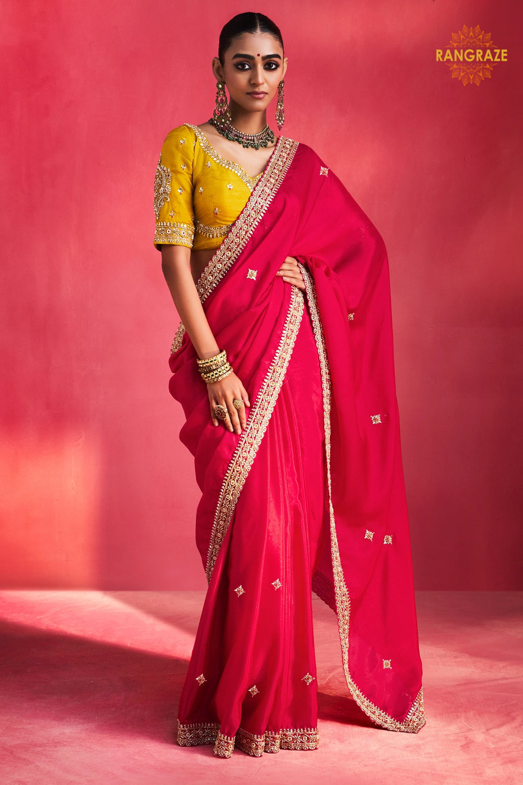 Pink Embroidered Silk Saree With Designer Border