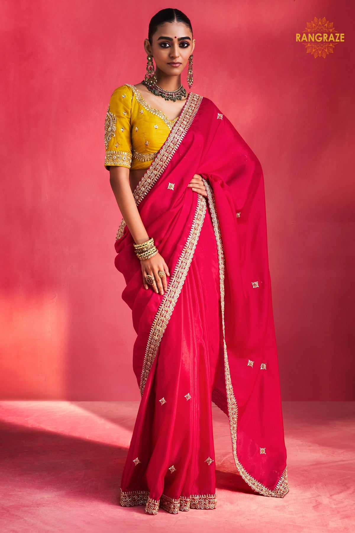 Pink Embroidered Silk Saree With Designer Border