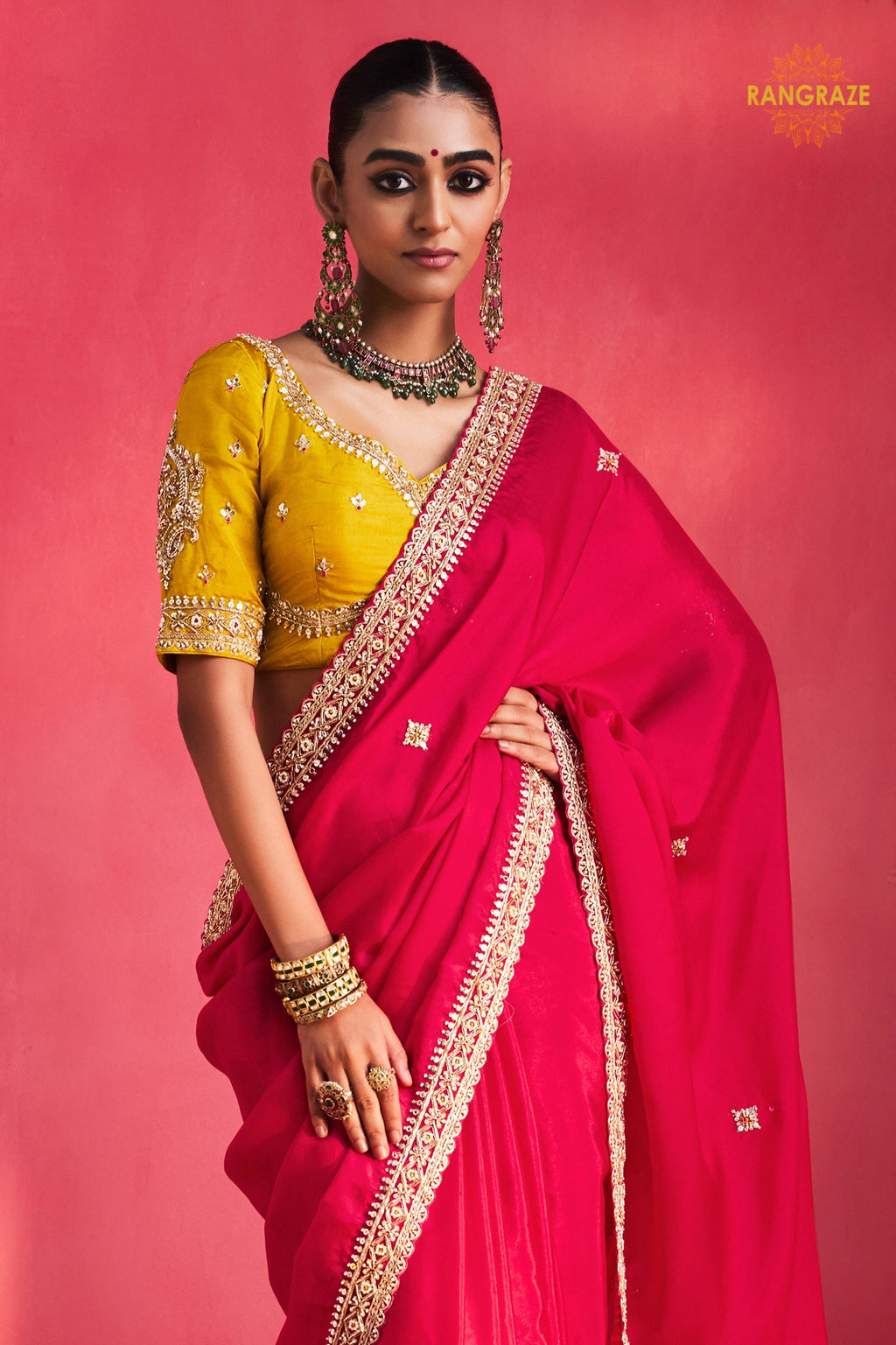 Pink Embroidered Silk Saree With Designer Border