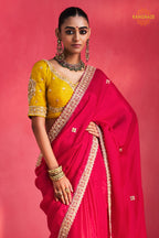 Pink Embroidered Silk Saree With Designer Border