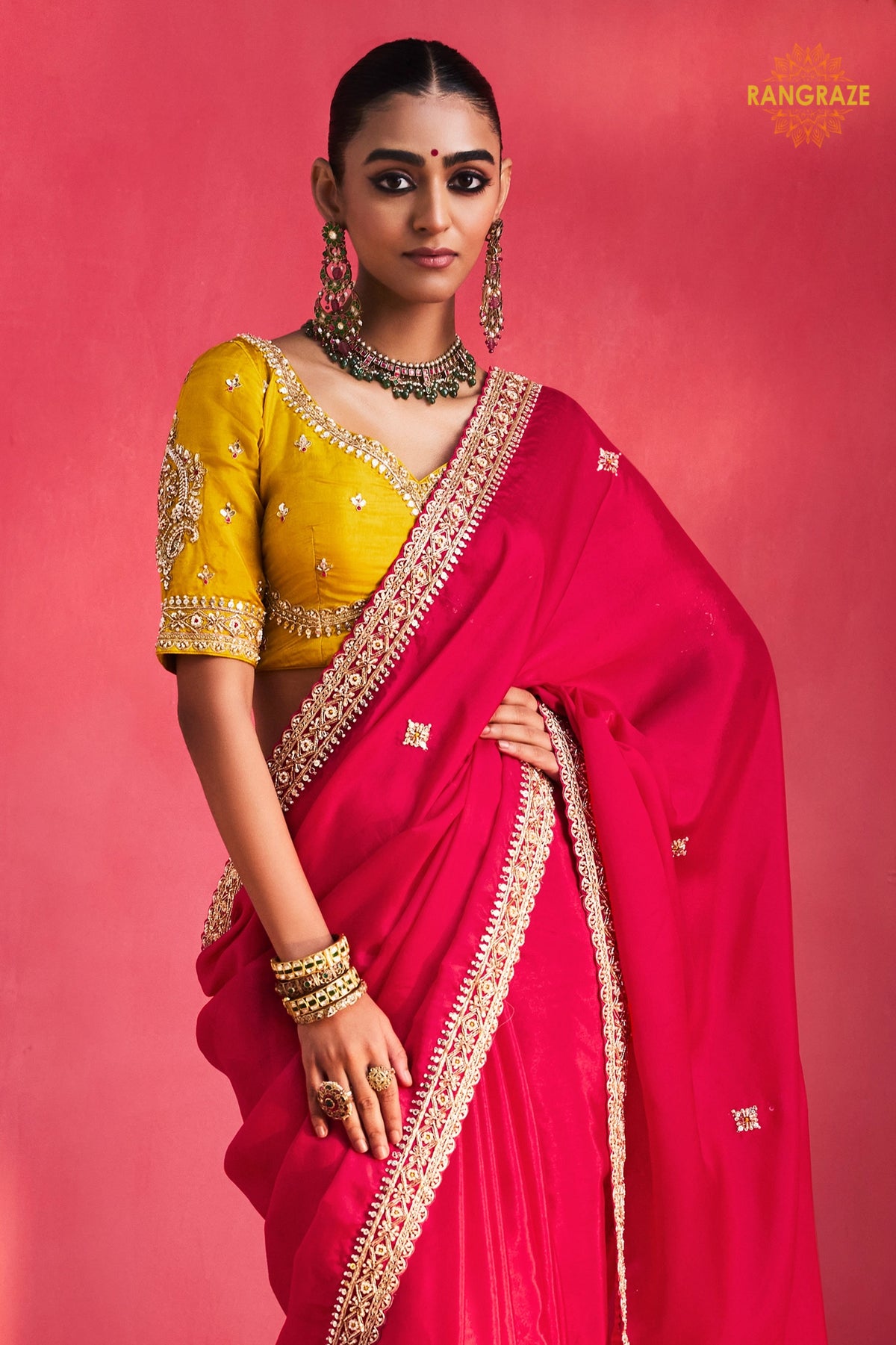 Pink Embroidered Silk Saree With Designer Border