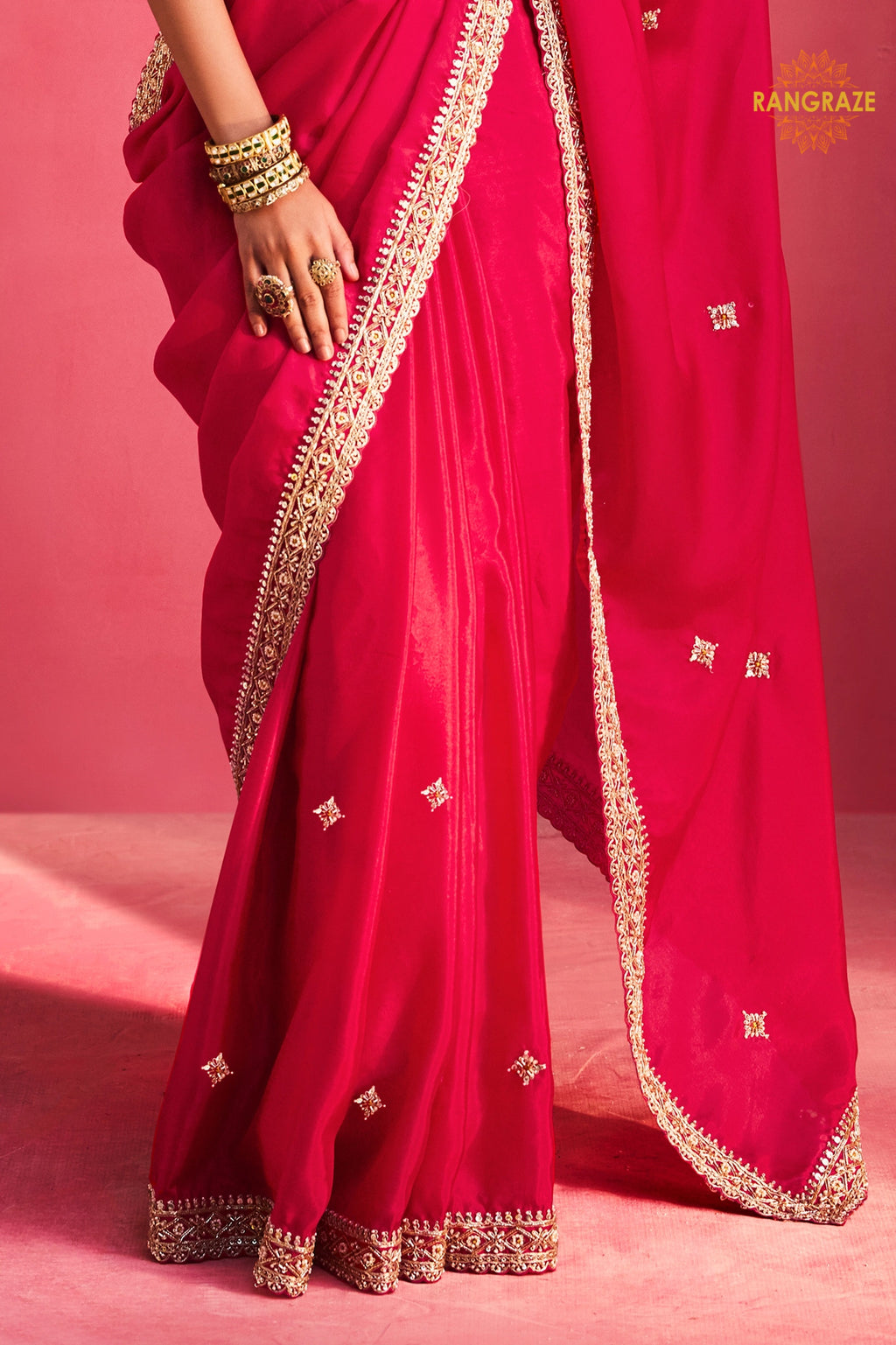 Pink Embroidered Silk Saree With Designer Border