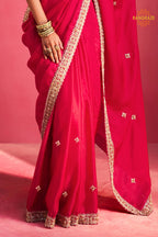 Pink Embroidered Silk Saree With Designer Border