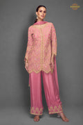 Pink Embroidered Stitched Chinon Suit Set