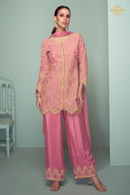 Pink Embroidered Stitched Chinon Suit Set