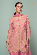 Pink Embroidered Stitched Chinon Suit Set