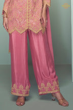 Pink Embroidered Stitched Chinon Suit Set