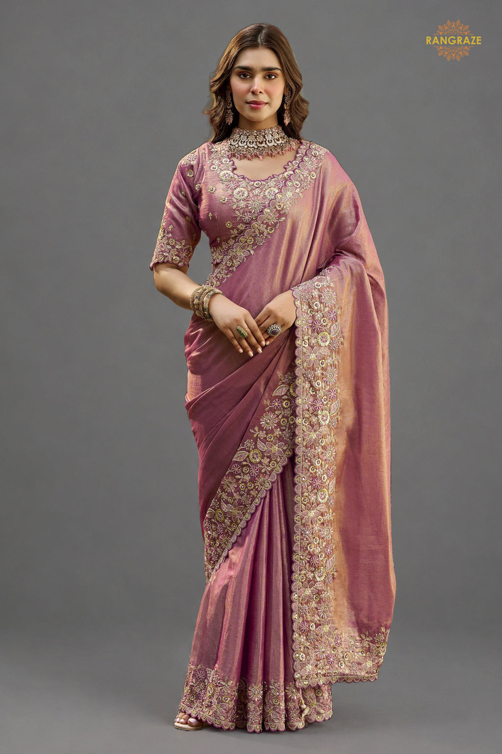 Pink Embroidred Fancy Silk Saree
