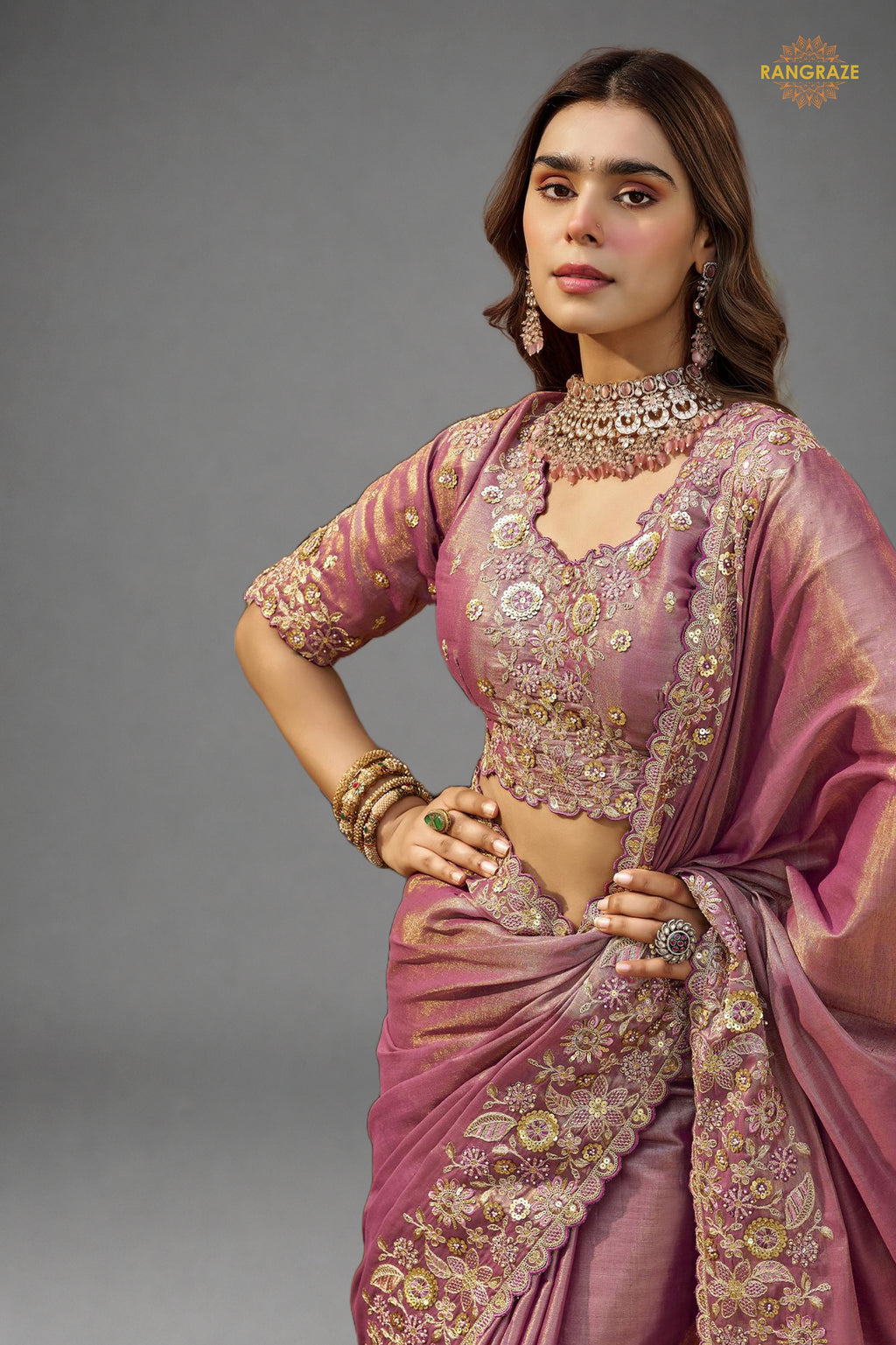 Pink Embroidred Fancy Silk Saree