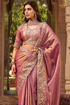 Pink Embroidred Fancy Silk Saree