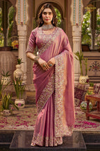 Pink Embroidred Fancy Silk Saree