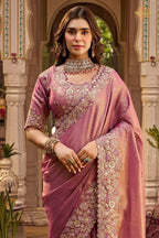 Pink Embroidred Fancy Silk Saree