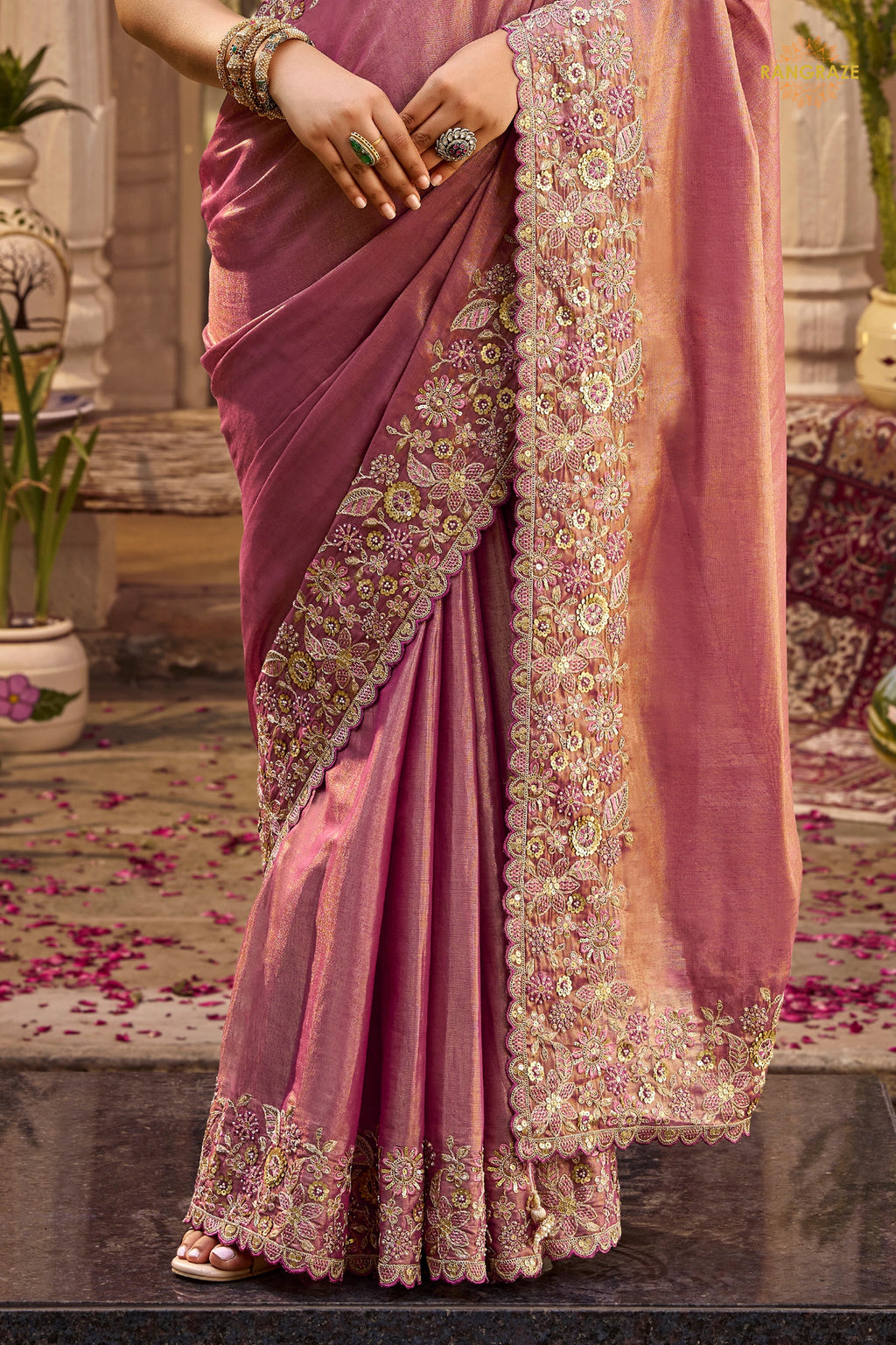Pink Embroidred Fancy Silk Saree