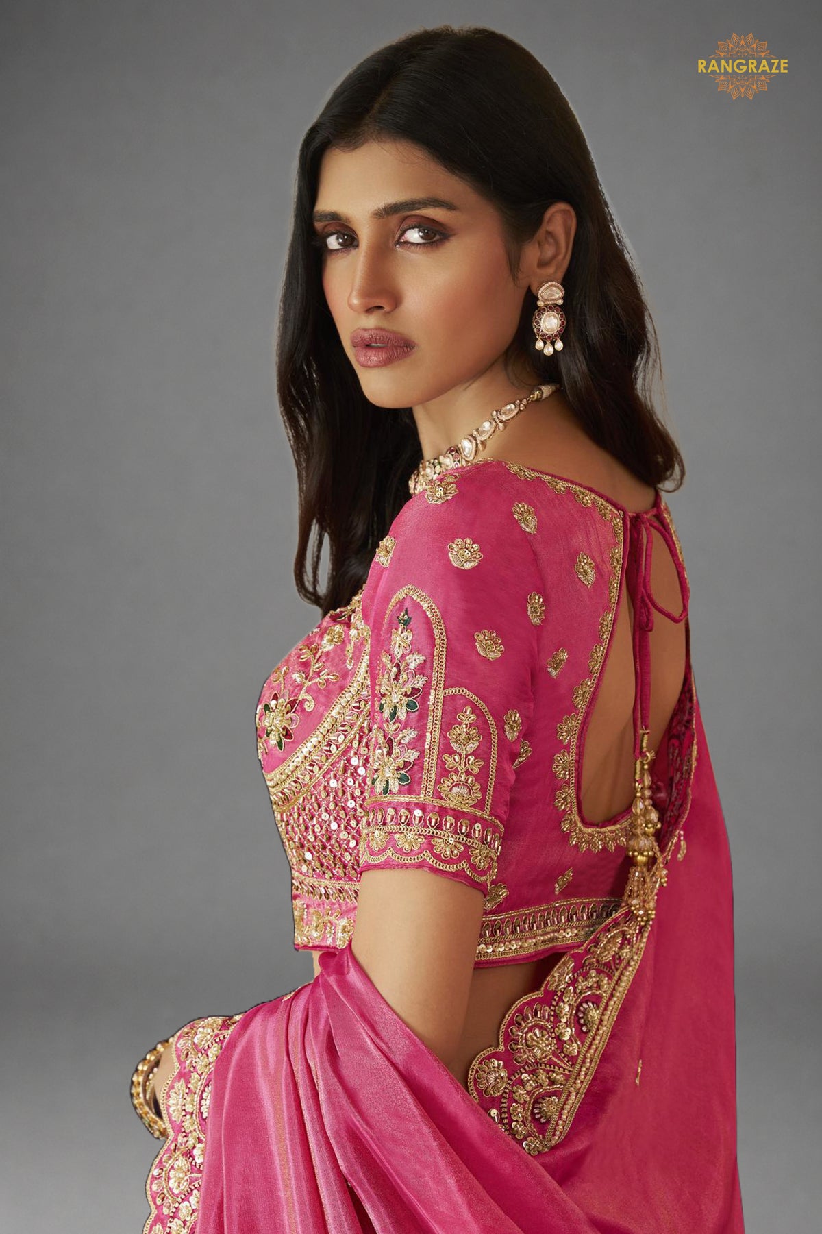 Pink Heavy Work Banarasi Silk Lehenga With Clutch