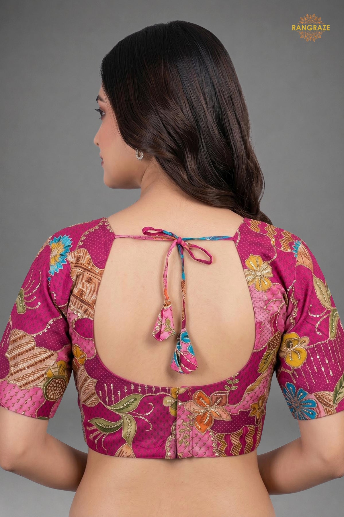 Pink Printed Viscose Blouse with Embroidered Work