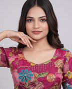 Pink Printed Viscose Blouse with Embroidered Work