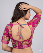 Pink Printed Viscose Blouse with Embroidered Work
