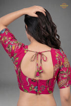 Pink Printed Viscose Blouse with Embroidered Work